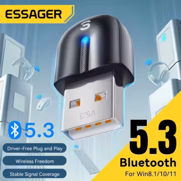 Essager Adaptateur USB Bluetooth 5.3 – Connectivité pour PC, haut-parleurs et plus