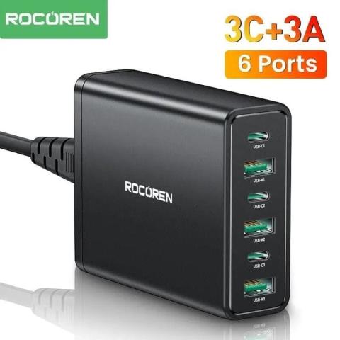 Station de charge rapide Rocoren avec ports multiples et design compact pour une charge efficace.