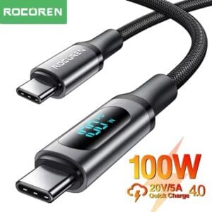Cable USB C 100W Rocoren, charge rapide et robuste pour appareils modernes.