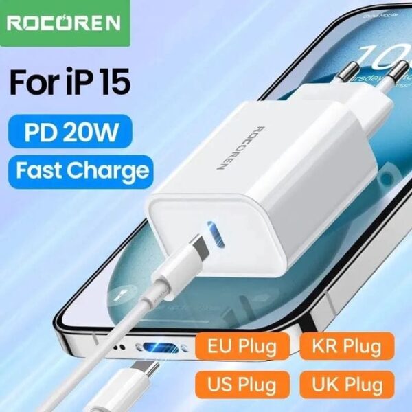 Chargeur USB PD Rocoren compact, rapide et fiable pour une charge efficace de vos appareils.