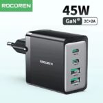 Chargeur GAN 45W Rocoren compact et rapide avec ports multiples pour une charge efficace.