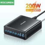 Chargeur de bureau Rocoren avec ports multiples, design compact et charge rapide pour appareils modernes.