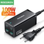 Chargeur GAN 100W Rocoren compact et rapide, avec ports multiples pour une charge ultra-performante.