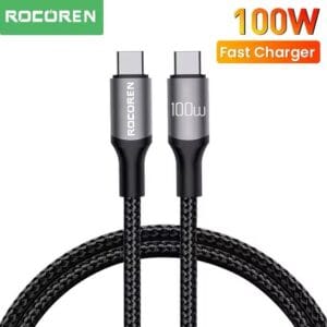 Câble USB-C 100W Rocoren, charge rapide et longueur compacte de 1 mètre.