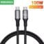 Câble USB-C 100W Rocoren, charge rapide et longueur compacte de 1 mètre.