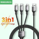 Câble USB 3 en 1 Rocoren, pratique, polyvalent et rapide pour tous vos appareils.