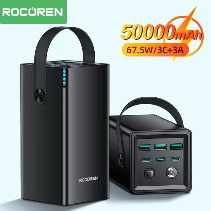 Power Bank 50000mAh 67W avec charge rapide, grande capacité et garantie 1 an.