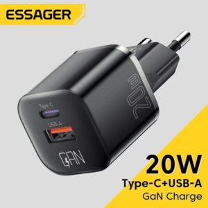 Essager Chargeur USB-C 20W GaN – Compact, rapide et efficace pour smartphones et tablettes