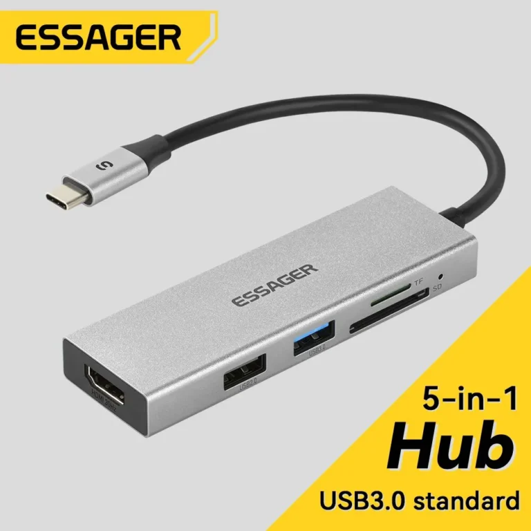Essager 5-en-1 USB-C Hub – Station d’accueil avec HDMI 4K et ports multifonction pour MacBook et ordinateurs portables