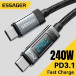Essager Câble USB-C 240W – Charge rapide et fiable pour MacBook, smartphones et tablettes.