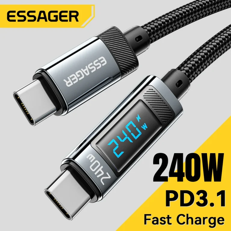 Essager Câble USB-C 240W – Charge rapide et fiable pour MacBook, smartphones et tablettes.