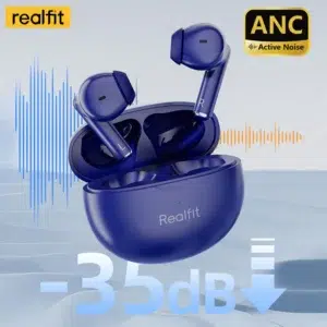 Realfit Écouteurs Bluetooth – Suppression active du bruit, HiFi, sport et gaming.