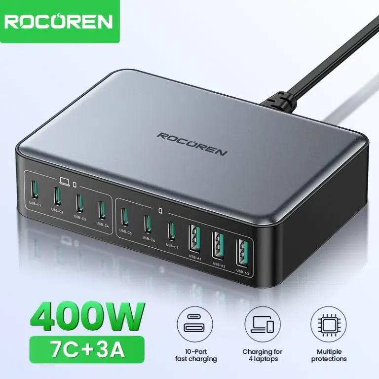 Rocoren Chargeur Rapide USB Type-C 400W – Station d’Alimentation Portable