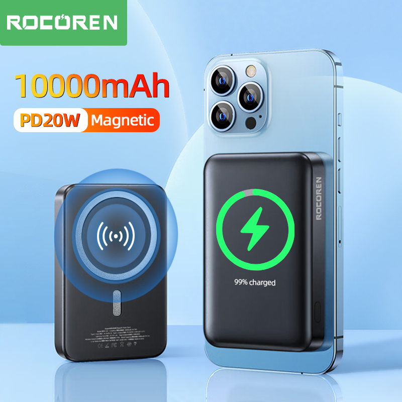 主图1 Rocoren Magnetic Wireless Power Bank 10000mAh – Puissance Sans Fil Ultra-Compacte