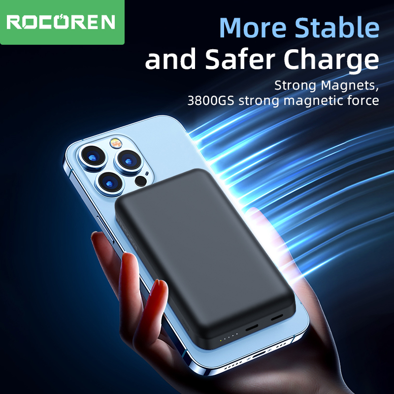 主图2加logo Rocoren Magnetic Wireless Power Bank 10000mAh – Puissance Sans Fil Ultra-Compacte