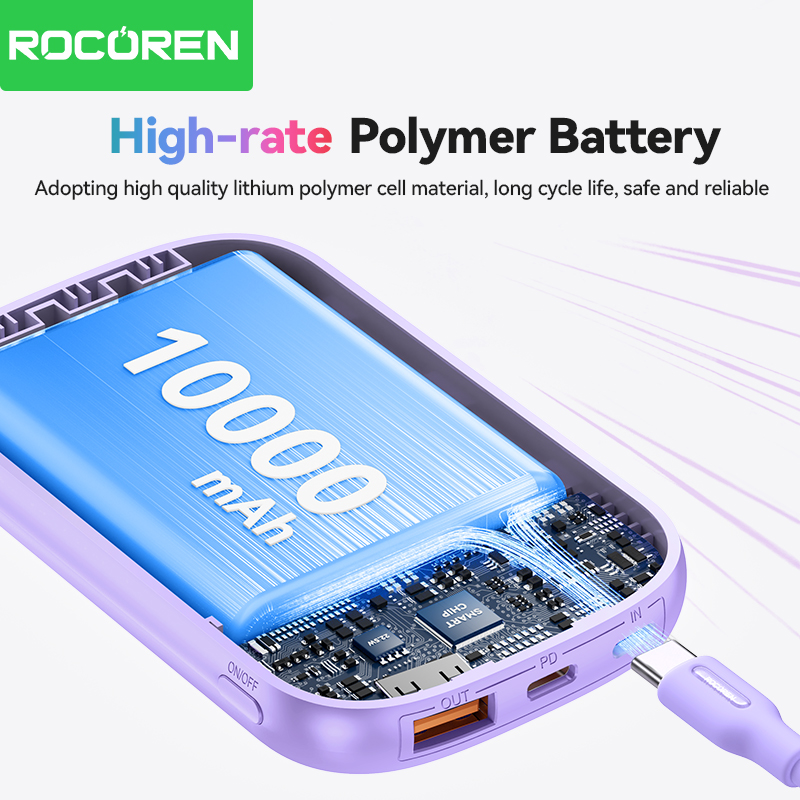 附5 Rocoren Banque d’alimentation 22.5W 3 câbles – Batterie externe rapide pour iPhone Samsung