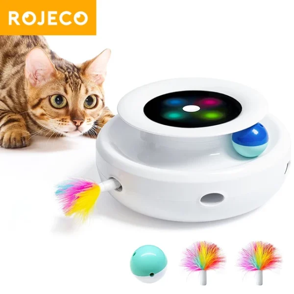 Jouet Interactif Chat Automatique Rojeco avec plume et balle.