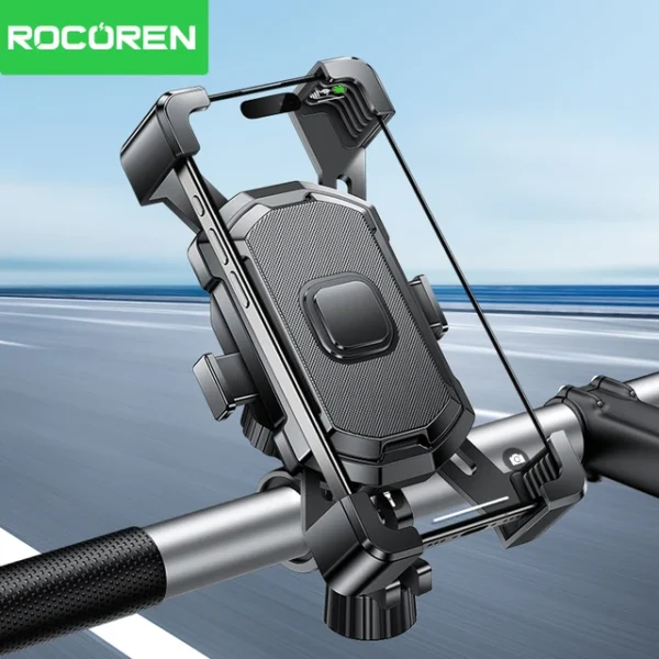 Rocoren-Support de téléphone portable de vélo réglable, support de clip de guidon rotatif, résistant à 360, iPhone 15, 14, 13, Xiaomi, Samsung