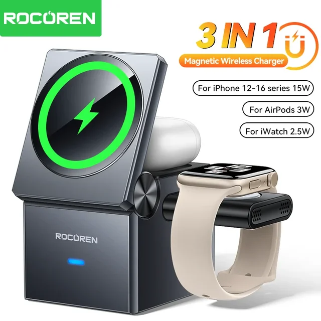 Chargeur Rocoren Sans Fil iPhone Samsung avec support vertical et indicateur LED