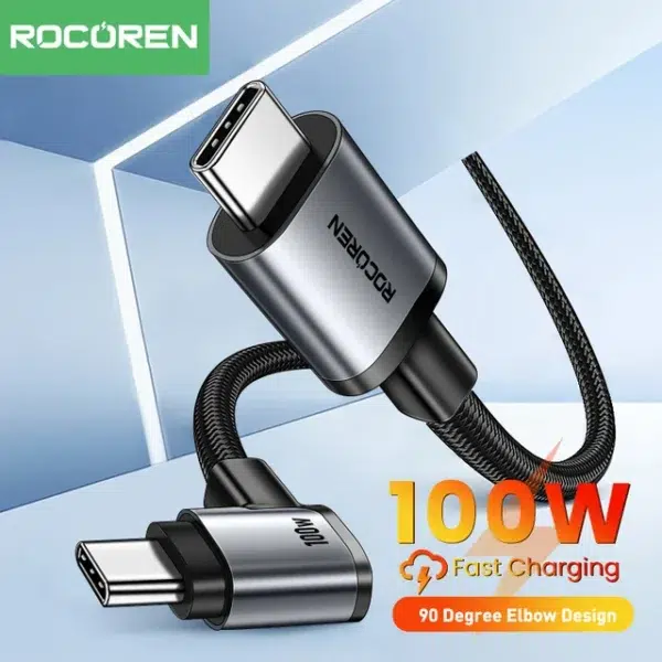 Rocoren câble USB‑C coudé 90° USB‑C PD 100W haute performance