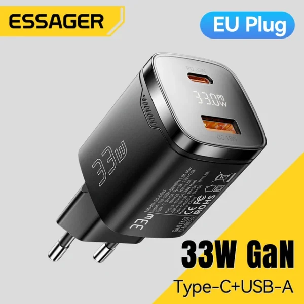 Essager Chargeur 33W GAN - Charge rapide pour smartphone et tablette