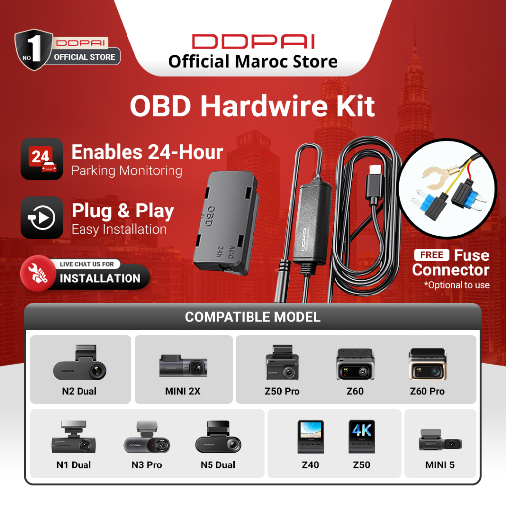 DDPAI Dashcam Hardwire Kit OBD Maroc