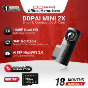 DDPAI Mini 2X caméra voiture 2K WiFi Hardwire kit Rocoren Maroc