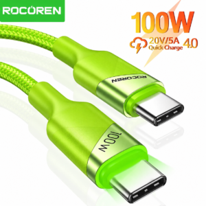 Câble USB-C 100W Rocoren LED Vert 1 Mètre Power Delivery 100W 5A
