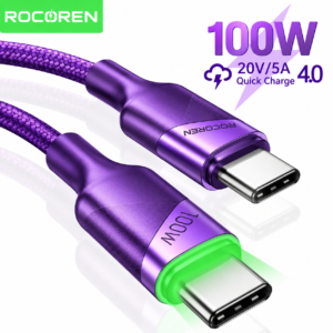 Câble USB-C 100W Rocoren LED 1 Mètre Power Delivery 100W 5A