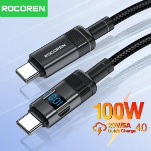 Câble USB-C 100W Rocoren avec Affichage Digital USB-C vers USB-C PD 3.1 1 mètre