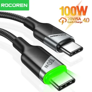 Câble USB-C 100W Rocoren LED Gris 1 Mètre USB-C vers USB-C