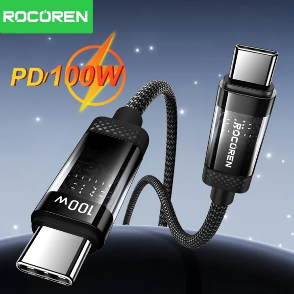Panier 2 Rocoren Câble USB-C 100W Gris 1M