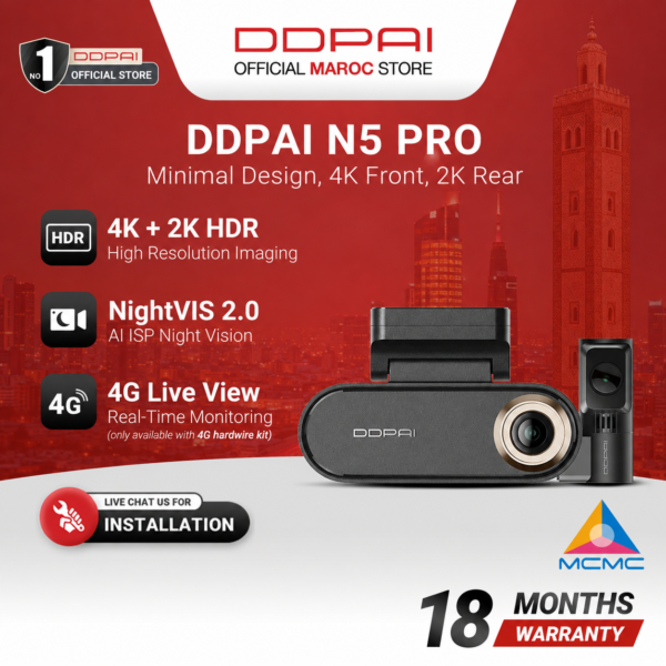 Panier 1 DDPAI N5 Dual 4G caméra embarquée 4K 2K Maroc